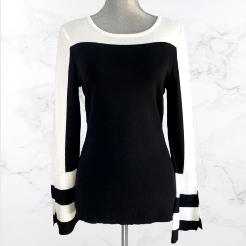INC Black & White Long Sleeves Sweater with Bell Sleeves | M